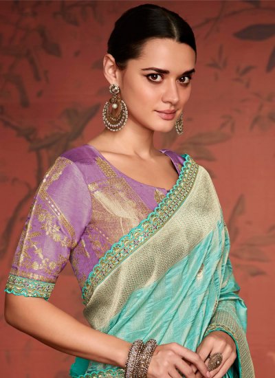 Woven Silk Designer Saree in Firozi
