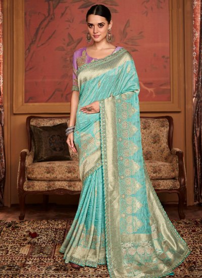 Woven Silk Designer Saree in Firozi