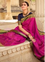 Woven Silk Trendy Saree in Rani
