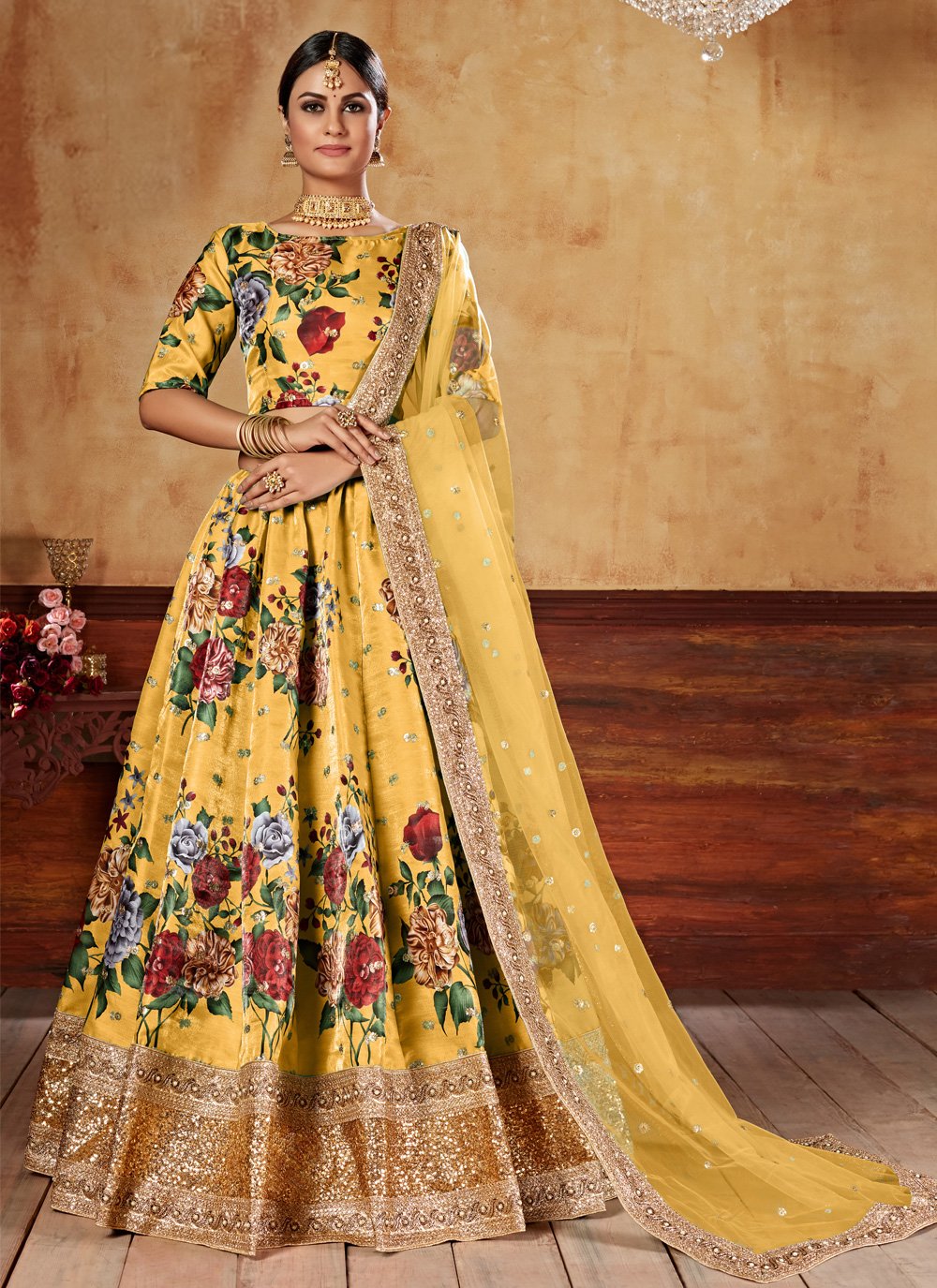 Yellow color designer Silk lehenga choli At Affordable Price – Joshindia