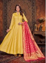 Yellow Art Silk Readymade Salwar Kameez