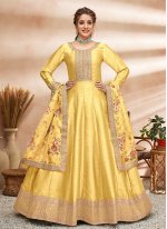 Yellow Art Silk Trendy Salwar Kameez