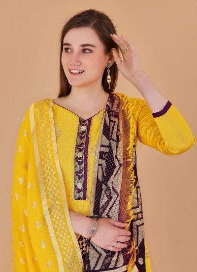 Yellow Banarasi Silk Casual Trendy Salwar Kameez