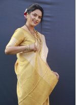 Yellow Banarasi Silk Jacquard Work Classic Saree