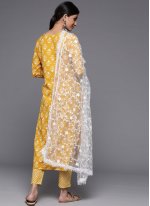 Yellow Blended Cotton Printed Readymade Salwar Kameez