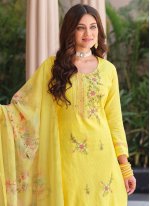 Yellow Cotton Fancy Trendy Salwar Kameez