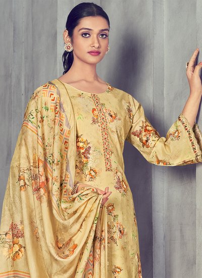 Yellow Digital Print Ceremonial Trendy Salwar Suit