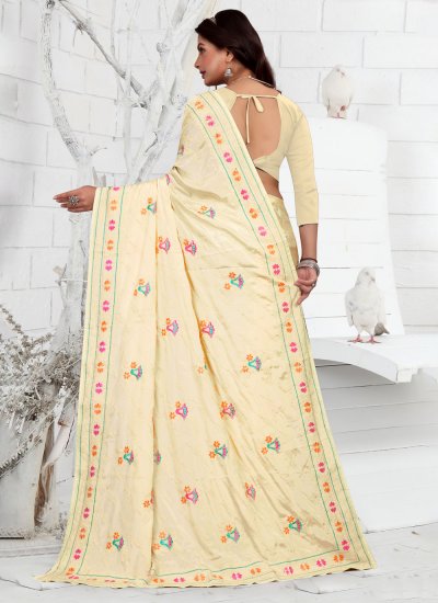 Yellow Embroidered Ceremonial Saree