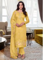 Yellow Embroidered Ceremonial Trendy Salwar Kameez