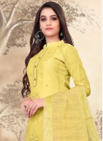 Yellow Embroidered Chanderi Pant Style Suit