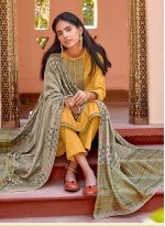 Yellow Embroidered Cotton Silk Pant Style Suit
