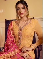 Yellow Embroidered Designer Palazzo Suit