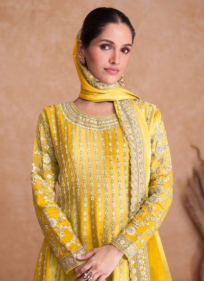 Yellow Embroidered Designer Salwar Kameez