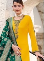 Yellow Embroidered Designer Straight Suit