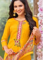 Yellow Embroidered Festival Churidar Suit