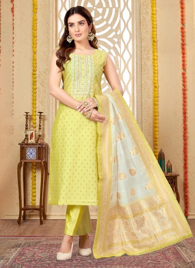 Yellow Colour Embroidered Suit