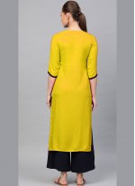 Yellow Embroidered Party Casual Kurti