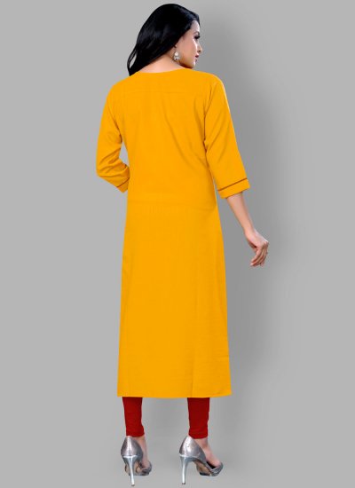 Yellow Embroidered Party Wear Kurti