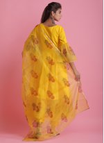 Yellow Fancy Fabric Block Print Readymade Suit