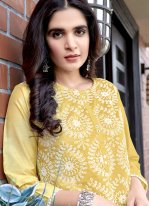 Yellow Fancy Fabric Sequins Readymade Suit