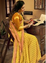 Yellow Faux Georgette Abstract Print Printed Saree
