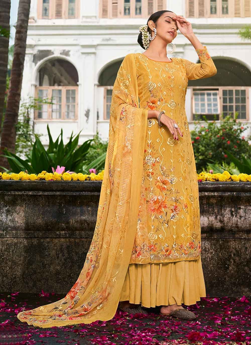 Yellow Faux Georgette Designer Pakistani Salwar Suit