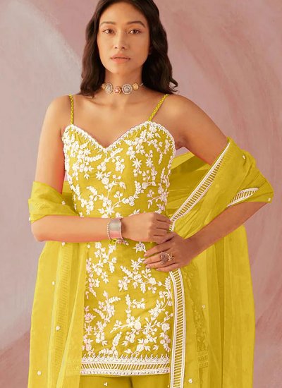Yellow Faux Georgette Festival Trendy Salwar Suit