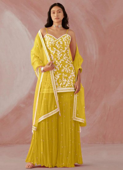 Yellow Faux Georgette Festival Trendy Salwar Suit