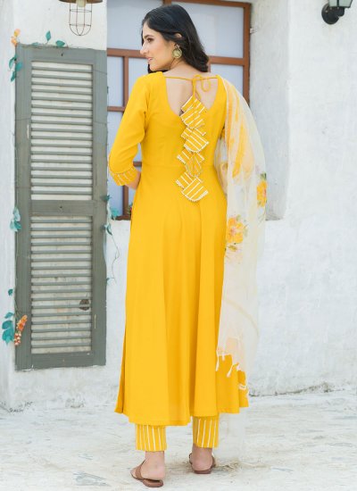 Yellow Festival Rayon Designer Suit