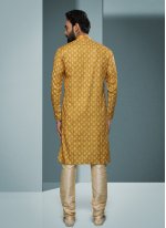 Yellow Handloom Cotton Engagement Kurta Pyjama