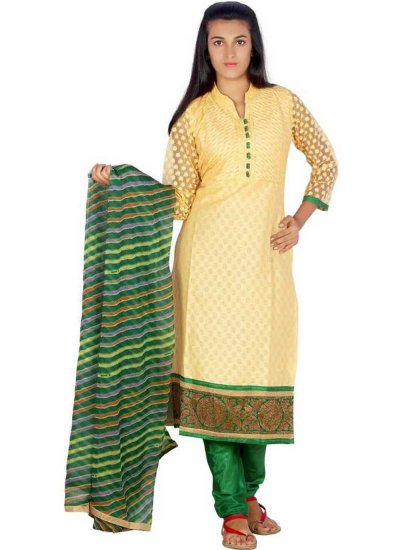 Yellow Jacquard Fancy Readymade Suit