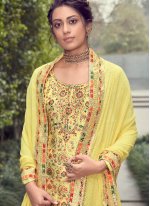 Yellow Jacquard Silk Designer Pakistani Suit