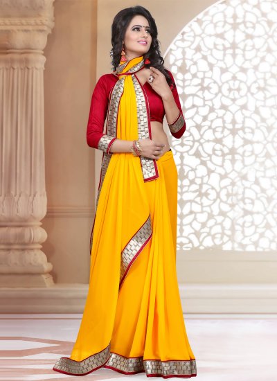 Yellow Lace Faux Georgette Classic Saree