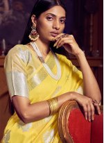 Yellow Linen Traditional Saree