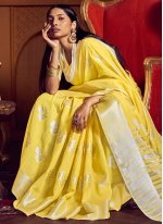 Yellow Linen Traditional Saree