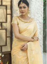Yellow Linen Trendy Saree