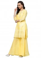 Yellow Mehndi Blended Cotton Straight Salwar Suit
