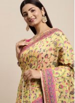 Yellow Mehndi Cotton Silk Classic Saree