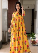 Yellow Muslin Sangeet Designer Gown