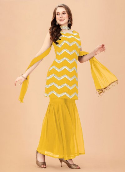 Yellow Party Faux Georgette Palazzo Salwar Suit