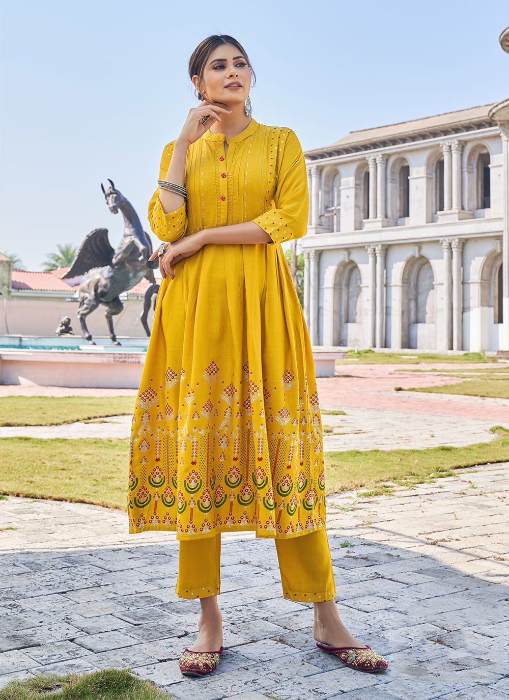 Party wear yellow kurti best sale