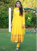 Yellow Printed Readymade Anarkali Salwar Suit