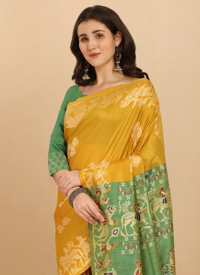 Yellow Raw Silk Saree