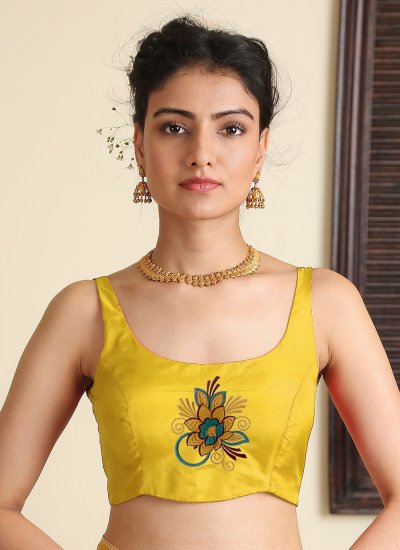 Yellow Satin Silk Embroidered Blouse
