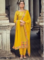 Yellow Sequins Georgette Trendy Salwar Kameez