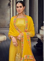 Yellow Sequins Georgette Trendy Salwar Kameez