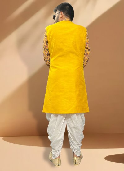 Yellow Silk Embroidered Indo Western