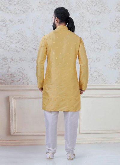 
                            Yellow Silk Kurta Pyjama