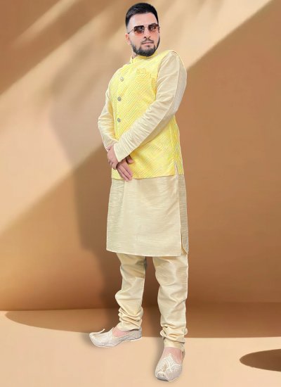 Yellow Silk Nehru Jackets