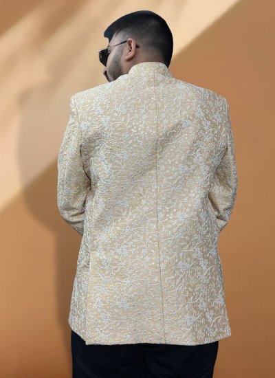 Yellow Silk Resham Thread Work Coats & Blazers